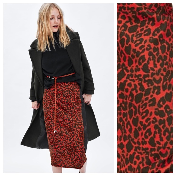 NWT. Zara Red & Black Leopard Print Skirt Size S. - Picture 4 of 6
